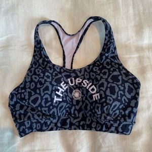 THE UPSIDE X SOULCYCLE blue leopard sports bra